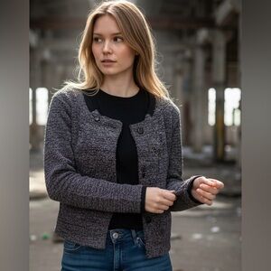 FREE PEOPLE Cardigan Sweater Boucle Career Boho Marled Wool Cropped Lined Small